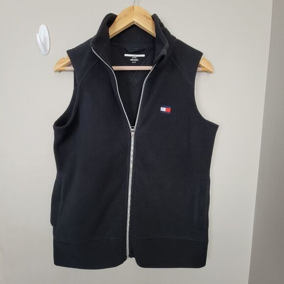Tommy Hilfiger Sport BLACK Fleece Full Zip Sleeveless Vest Jacket Small - Picture 1 of 5